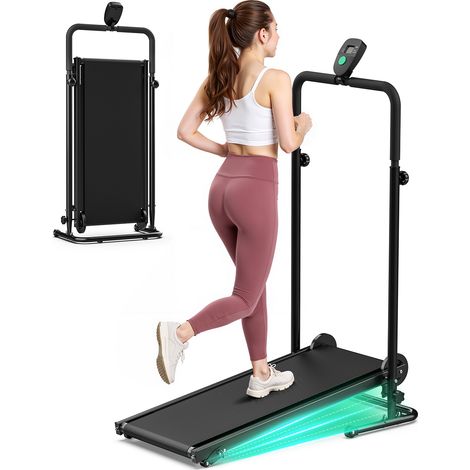 Tapis de course non motorisé pliable, résistance réglable, écran LCD, double volant d'inertie, sans électricité, noir (1/5)