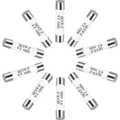 Fusibles à Cartouche Tube en Céramique 2A 500V 6x30mm, Fusible à Coupure Rapide Rechange Remplacement pour Amplificateur Lampe à Économie Énergie Ballast, 10 Pièces (1/4)