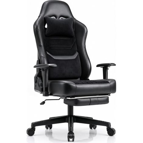 Chaise Gaming pour Adultes (Grand Et Haut), Charge Jusqu'à 200 Kg, Chaise De Bureau Ergonomique Lourde avec Accoudoirs 2D, Repose-Pieds, Chaise De Bureau Réglable De 90 À 160 °, Noir (1/5)