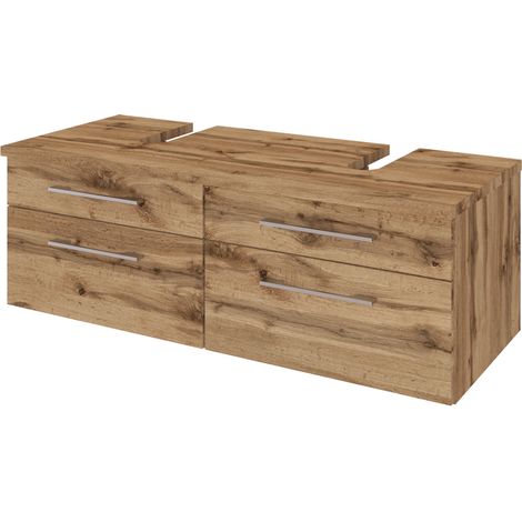 Doppel Waschtischunterschrank 120 cm, mit Siphonausschnitten TAREE-03 in wotaneiche Nb. (1/3)