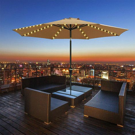 Guirlande solaire pour parasol - 104 LED - Avec télécommande - 8 modes - IP67 - Étanche - Pour fête, Noël, Halloween, camping(Lumière blanche chaude) (1/5)