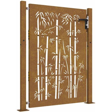 Portail de jardin，Portail de clôture，Portillon de jardin 105x155 cm acier corten design de bambou CFW57972 (1/5)
