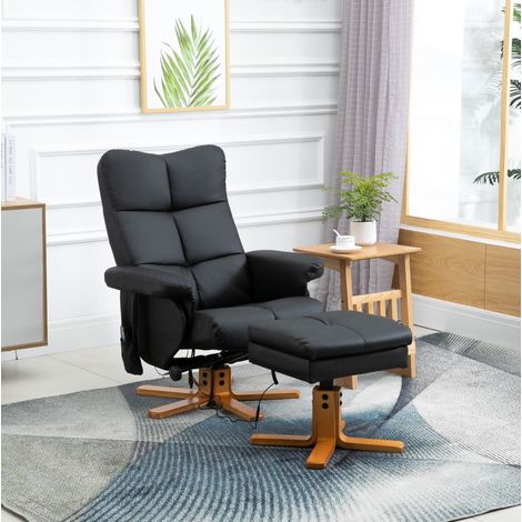 MEUBLIV sillón relax con masaje negro con reposapiés, reclinación 145° y giro 360° (1/5)
