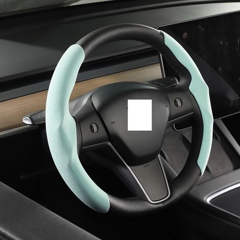 Housse de volant en daim bleu ciel, sur mesure, compatible avec Tesla Model 3 Y (2017-2022-2023). Antidérapante et respirante. Accessoire auto. (1/5)