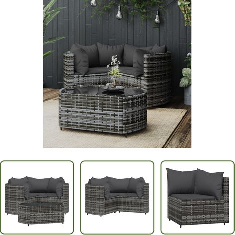 vidaXL Table basse - Salon de jardin 4 pcs avec coussins Gris Résine tressée (1/5)