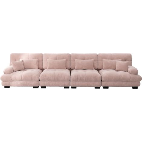 Sofá rinconero modular de 4 plazas en chenilla rosa con asiento profundo (1/5)