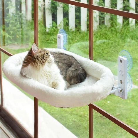 Fenster-Katzenhängematte – klappbares Katzenbett mit starken Saugnäpfen – 60 x 30 cm, bis 18 kg belastbar – Weiß (1/5)