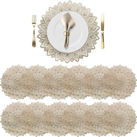 Placemat Ronde - 38 cm - En Plastique Épais Non Glissant - Résistant à la Chaleur - Lavable - Pour Décoration de Table Mariage Cuisine Extérieur - Lot de 12 (1/5)