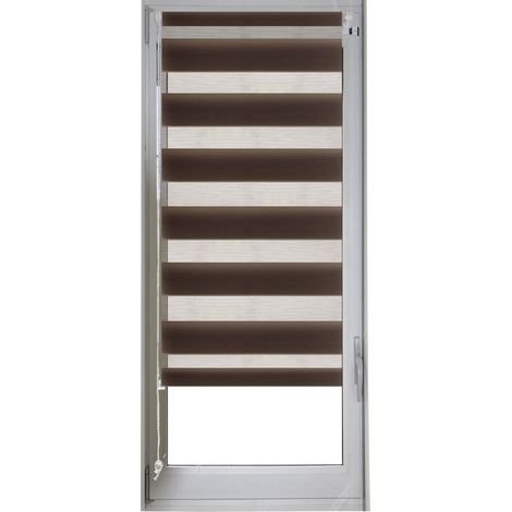 Homemaison – Store enrouleur jour/nuit marron chocolat 62x170 cm – Bi-matière avec tissu voile et tamisant – Mécanisme à chaînette réglable