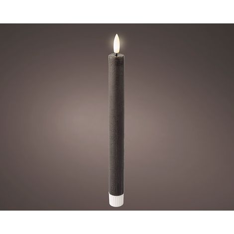 Vela de cera led efecto llama color gris, ø2 x 24,5 cm, 2 uds (1/2)