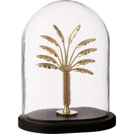 Cloche Déco en Verre "Palmier" 28cm Doré (1/2)