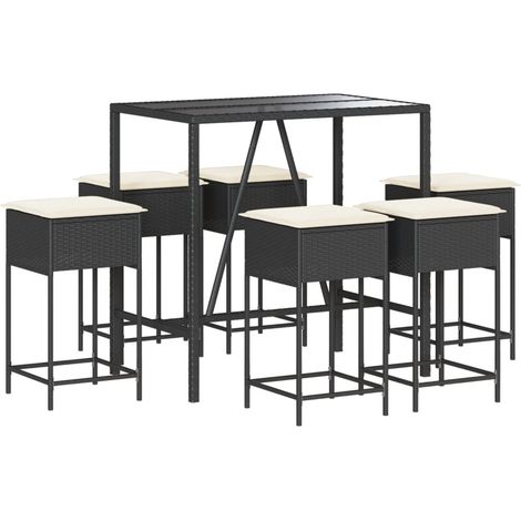 Maison Exclusive - Set Bar da Giardino 7 pz con Cuscini in Polyrattan Nero (1/5)