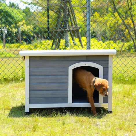 Dog Kennel with Removable Floor for Easy Cleaning, Insulated Wooden Kennel, Sloped Roof, Small Hiding Shelter, 78 cm x 53 cm x 58 cm (Size S) (1/3)