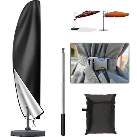 Housse Parasol Déporté 3x3, Bâche de Protection Imperméable en Tissu Oxford 420D Anti-UV, Noir (1/4)