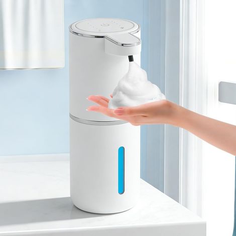 Distributeur de Savon Automatique, Distributeur Savon Mural 380ML, Étanche IPX5, Rechargeable par USB, Distributeur de Savon Electrique avec Capteur pour Salle de Bains & Cuisine(P11) (1/5)