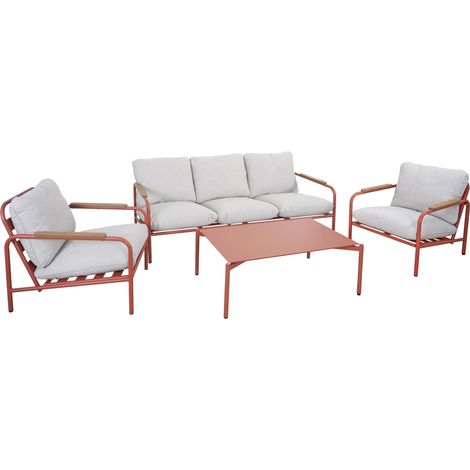 Set da giardino in alluminio HHG-594, salottino divano 3 posti poltrone tavolino, Olefin (205 g/m²), terracotta beige