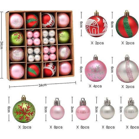 Ensemble de boules de Noël, 44 pièces, boules de Noël en plastique, décoration de sapin de Noël tricolore C (1/5)