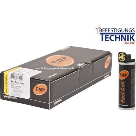 TJEP 20° Haftennägel 2,8x25mm rostfrei + 1x GAS für Haftennagler HA35 Paslode IM200 A/35-EN15008