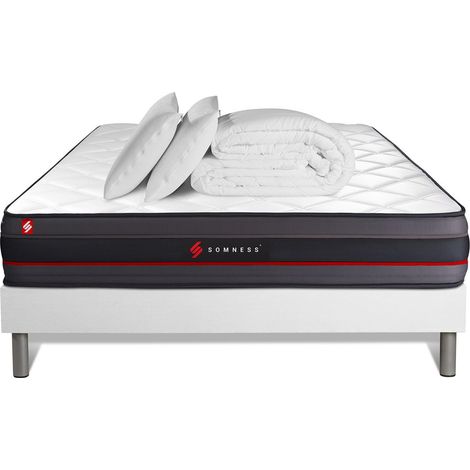 Komplettpaket Bett - Matratze 140x190 cm + Boxspringbett mit Lattenrost (im Set) + 2 Kopfkissen + Bettdecke - Regen (1/5)