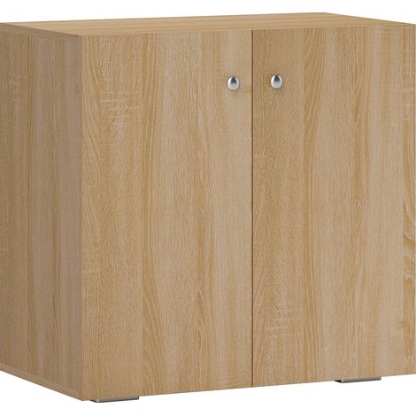 GagaBuffet Commode Placard Meuble de Rangement dossiers pour Salon, Bureau, Salle à manger avec 2 Portes et étagères en Bois chêne Clair (1/5)