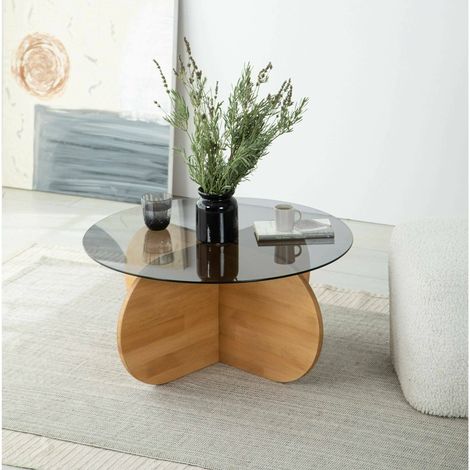 Dmora - Tavolino da salotto Bagolino, Tavolo basso da caffè, Portariviste per divano, Ripiano da soggiorno, 75x75h35 cm, Rovere (1/5)
