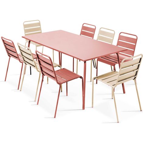 Ensemble table de jardin et 8 chaises en métal argile et ivoire - Palavas (1/5)