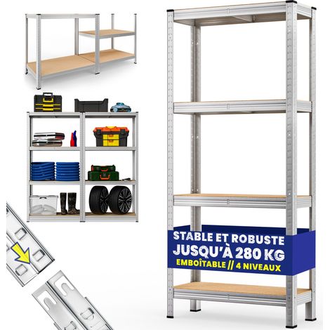 Monzana – Étagère métallique modulable 4 niveaux – Charge max 875 kg – Dimensions 170x75x30 cm – Système de fixation par clips – Idéale pour garage et atelier (1/9)