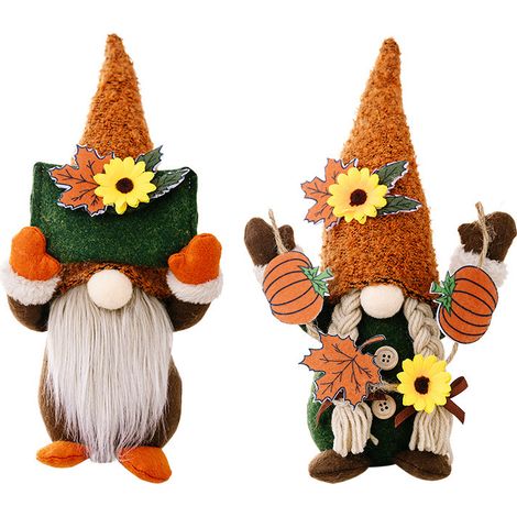 Ensemble de 2 gnomes messagers d'automne, décoration en peluche Monsieur et Madame Fleur d'oranger, figurines de nains suédois sans (1/5)
