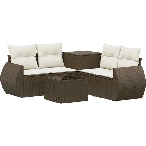 Sofa Set 6 stk. Braun und Creme Weiß Polyrattan und Stahl vidaXL (1/5)