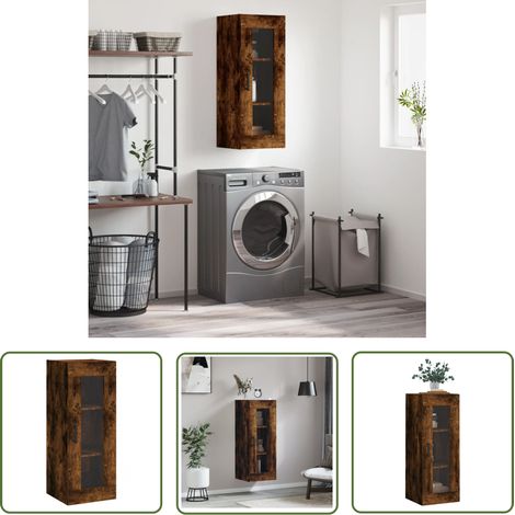 The Living Store Armoire murale chêne fumé 34,5x34x90 cm - Armoire Murale - Meuble De Rangement - Armoire Suspendu - Buffet - Étagère Murale (1/5)