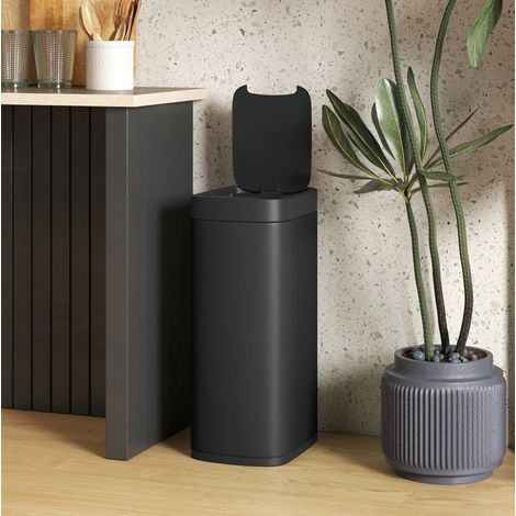 Cestino a sensore 50 L in metallo, apertura senza contatto, uso quotidiano, 26,5x35,5x68 cm - nero (1/5)