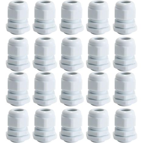20 presse-étoupes M20, étanches IP68, pour câbles de 6 à 12 mm, passe-câbles en nylon plastique pour boîtes de jonction extérieures (blanc) (1/5)