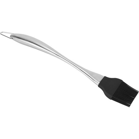 Brosse en silicone avec manche en acier inoxydable, résistante aux hautes températures, pour la cuisine, la pâtisserie, le barbecue, les sauces et les huiles. Manche incurvé, grande taille, noire. (1/5)