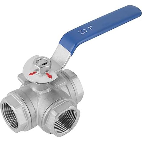 Vanne Bille 3 Voies, DN25 1'' Acier Inoxydable, Filetage Intérieur, T Robinet à Boisseau Sphérique pour Eau, Huile et Air (1/5)