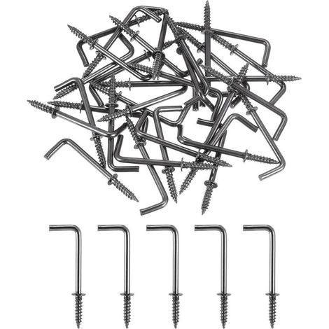 Lot de 50 crochets en forme de L, crochets à angle droit de 3,8 cm en acier au carbone, petits crochets à vis à 7 formes pour suspension, bronze noir (1/5)