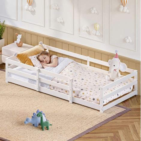 Bett Kinderbett Schlafplatz 90x200 Kiefer weiß OKMYHOME (1/5)