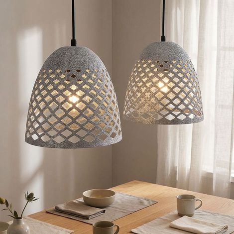 Pendelleuchte Hängelampe Wohnzimmerlampe Esszimmerleuchte Küchenlampe Flurleuchte, Höhenanpassbar, Metall grau schwarz rauten Stanzungen, E27, H 120 cm, 2er Set (1/5)