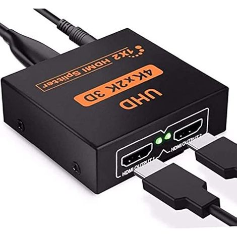 Splitter HDMI, Répartiteur HDMI 1 en 2 Sorties, 4K 3D 1080P Cable Adaptateur de Distributeur HDMI 1 à 2 Voies pour PS4, Xbox, LED, LCD, DVD, Lecteur, HDTV, projecteurs (1/4)
