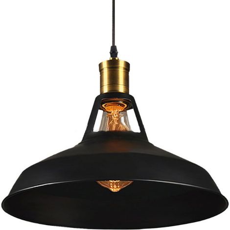 Suspension Industrielle Métal - Lot de 3 - Style Rétro Edison - Culot E27 - Pour Salon Cuisine Couloir - Noir Ø27cm (1/5)