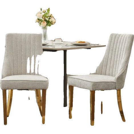 Silla de comedor, tejido de chenilla moderno, patas de acero inoxidable, color beige CQY. (1/2)