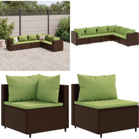 6-tlg. Garten-Lounge-Set mit Kissen Braun Poly Rattan - Gartengeset - Loungeset - Gartenmöbel - Rattan Möbel - Gartenloungesessel - Home & Living (1/5)