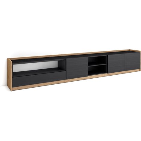 Skraut Home - Mobile TV Soggiorno, 310x37x50cm, Per TV fino a 80", Nero e rovere (1/5)