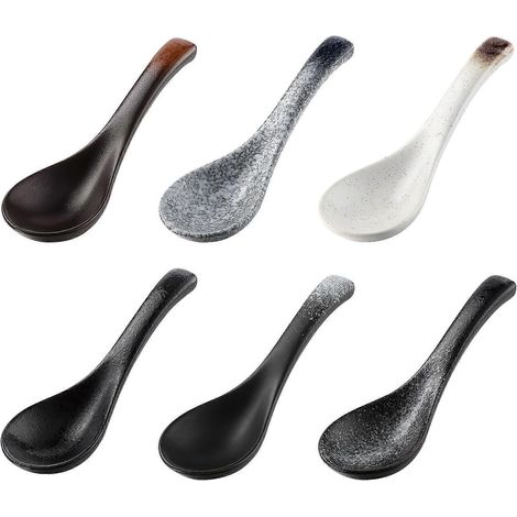 Lot de 6 cuillères à soupe en céramique de style japonais, petites cuillères à amuse-bouche, à desserts et à raviolis, en porcelaine. (1/3)