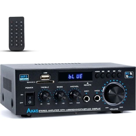 Bluetooth Hifi Audio Stéréo, 300 W x 2, 2 canaux pour home cinéma et haut-parleurs d'étagère, avec radio FM, karaoké, avec USB/SD/RCA/MIC/FM, avec télécommande, pour garage, bar (1/5)