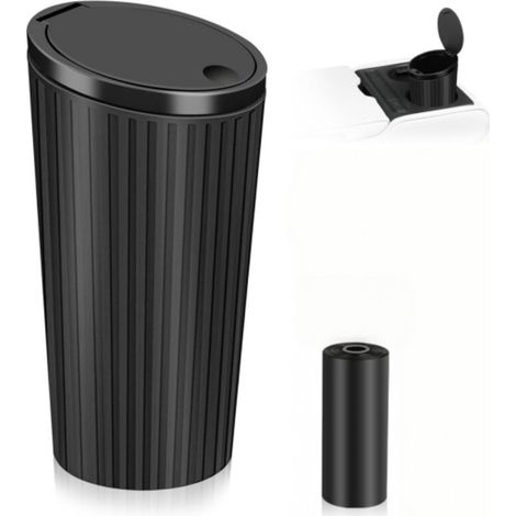 Poubelle de Voiture avec Couvercle, Mini Poubelle Noir Petite Poubelles Portable Imperméable avec 1 Rouleaux de Sacs Poubelles Accessoire Interieur pour Voiture Bureau Maison Cuisine (1/4)