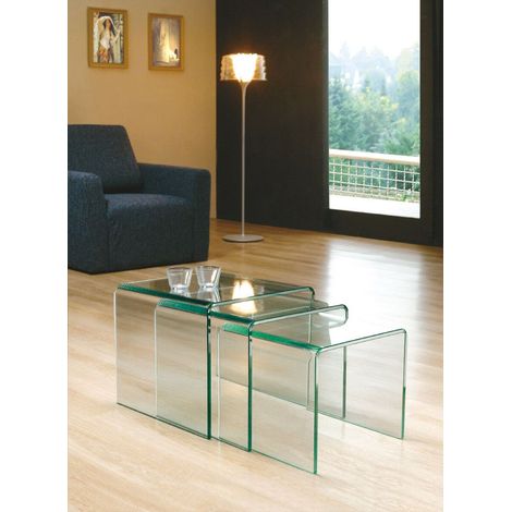 Milan Clear Glass Nest of 3 Side Tables for Living Room