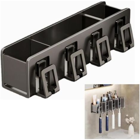 Porte Brosse à Dents et Gobelets, Support Brosse à Dent Électrique Mural, Rangement Brosse à Dent avec Compartiment, Organisateur Salle de Bain Brosse à Dents, pour Dentifrice Rasoir Peigne (1/4)