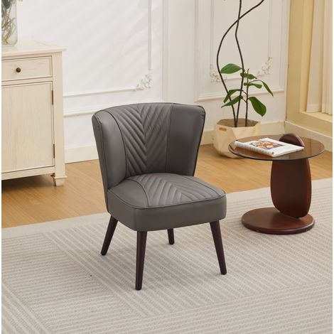 REDOM - Sillón de comedor costuras diagonales, estructura de madera maciza, espuma y muelles, cuero y PVC gris (1/5)