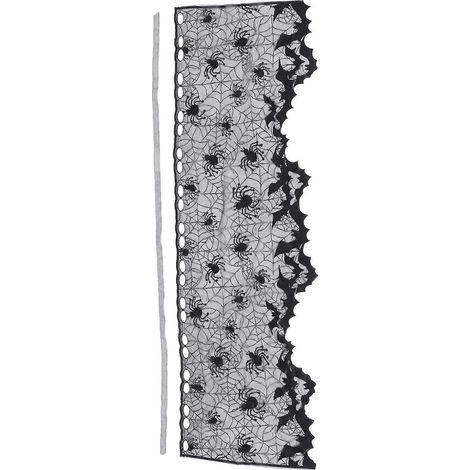 Nappe/abat-jour en polyester noir à motif toile d'araignée pour Halloween (1 pièce). (1/5)