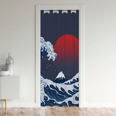 Japanese Wave Door Curtain 86 x 203 cm Sea Fluctuations Sunset Blackout Curtain Outdoor Entrance Indoor Living Room Bedroom (1/5)